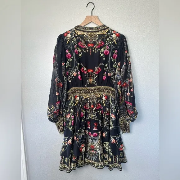 Camilla Button Front Frill Dress Gothic Goddess Silk Black Size XL Like New!