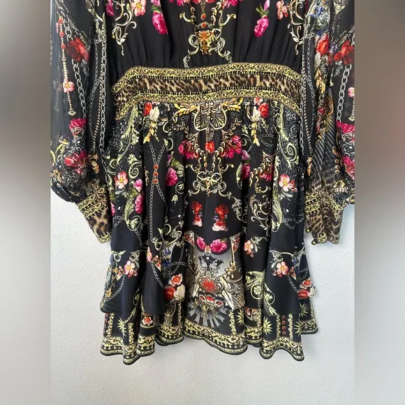 Camilla Button Front Frill Dress Gothic Goddess Silk Black Size XL Like New!