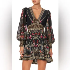 Camilla Button Front Frill Dress Gothic Goddess Silk Black Size XL Like New!