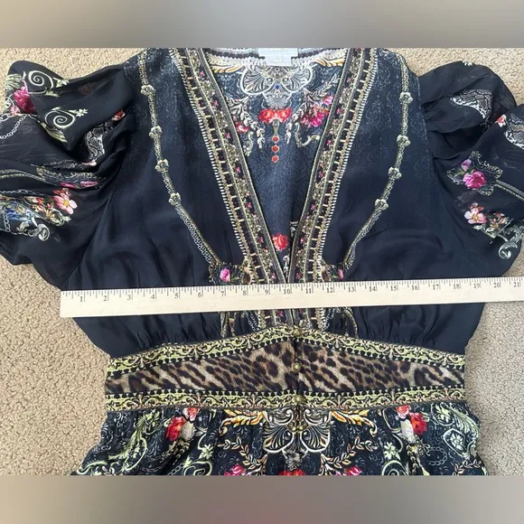 Camilla Button Front Frill Dress Gothic Goddess Silk Black Size XL Like New!
