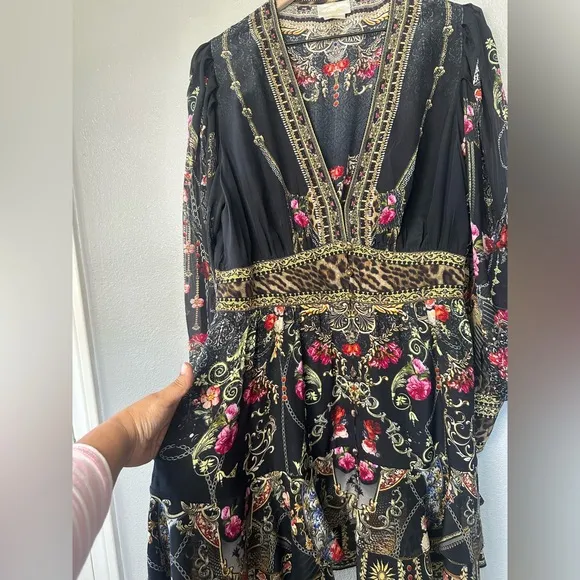 Camilla Button Front Frill Dress Gothic Goddess Silk Black Size XL Like New!