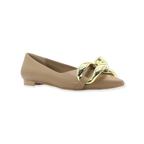 Cape Robbin Taupe Juri Metallic Chain Pointed Toe Flats