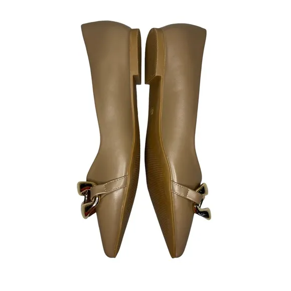 Cape Robbin Taupe Juri Metallic Chain Pointed Toe Flats