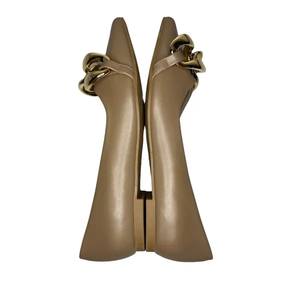 Cape Robbin Taupe Juri Metallic Chain Pointed Toe Flats