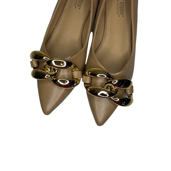Cape Robbin Taupe Juri Metallic Chain Pointed Toe Flats
