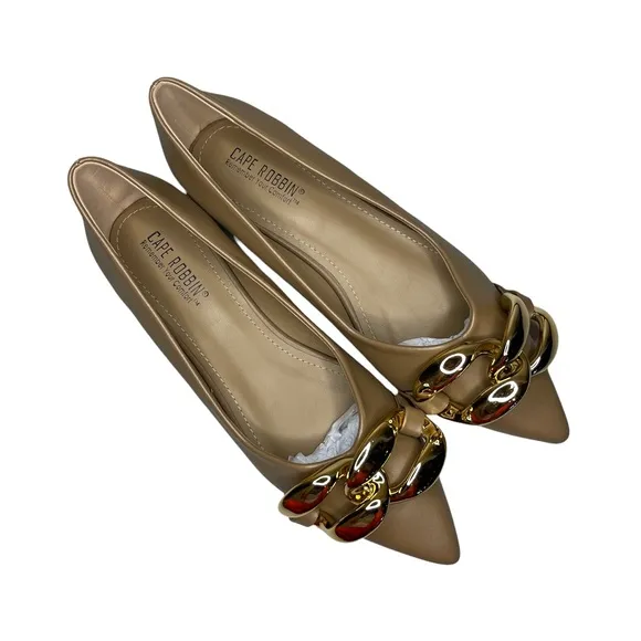 Cape Robbin Taupe Juri Metallic Chain Pointed Toe Flats