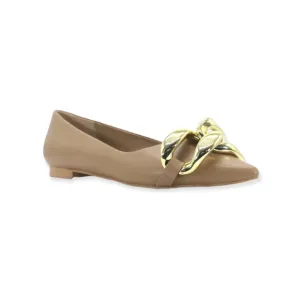 Cape Robbin Taupe Juri Metallic Chain Pointed Toe Flats