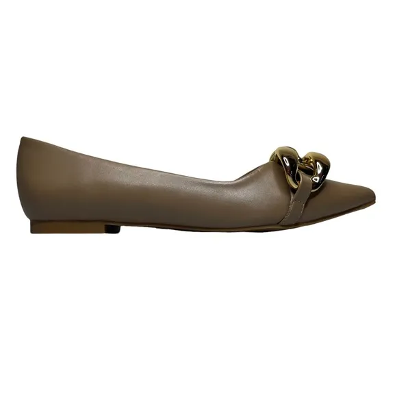 Cape Robbin Taupe Juri Metallic Chain Pointed Toe Flats