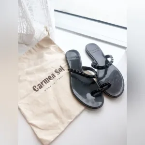 Carmen Sol Maria Flat Jelly Sandals, Black, Made in Italy, Size EU 40 (US 10)
