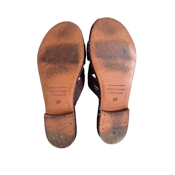 Carrie Forbes Brown Salon Raffia Flat Slide Slip-On Sandals Women's Size 37 US 7