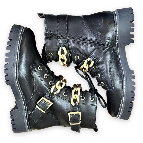 Carvela Kurt Geiger NWT Black Leather Lug Sole Y2K 90s Moto Boot Women's 5.5