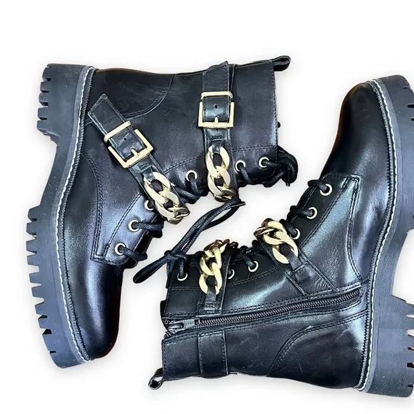Carvela Kurt Geiger NWT Black Leather Lug Sole Y2K 90s Moto Boot Women's 5.5