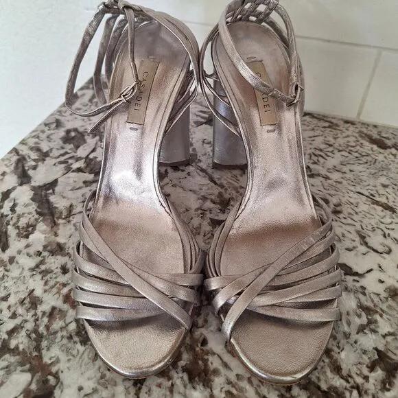 Casadei Metallic Strappy Heel Sandals - Size 39.5 EUR/9.5 US