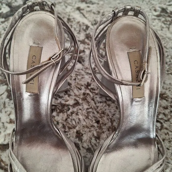 Casadei Metallic Strappy Heel Sandals - Size 39.5 EUR/9.5 US