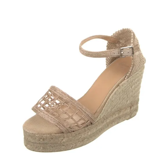 Castañer Canvas NWT Espadrilles with Jute Trim Platform with wrap around Strap.