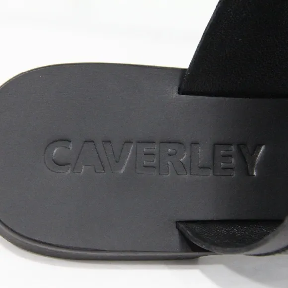 Caverley Women Square Toe Sandals NEW Black Leathe Shoes Flat Slide Eu 39 Cass