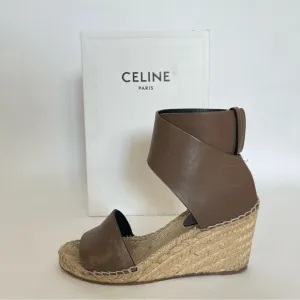 Celine by Phoebe Philo Leather Strap Wedge Jute Espadrilles Shoes Size 7 | IT 37