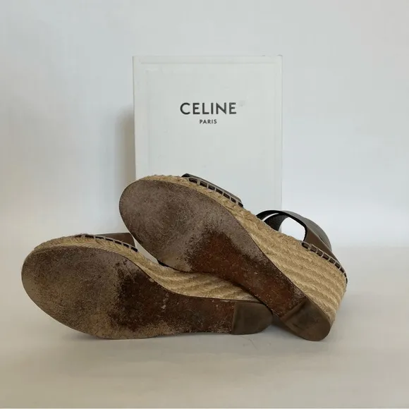 Celine by Phoebe Philo Leather Strap Wedge Jute Espadrilles Shoes Size 7 | IT 37