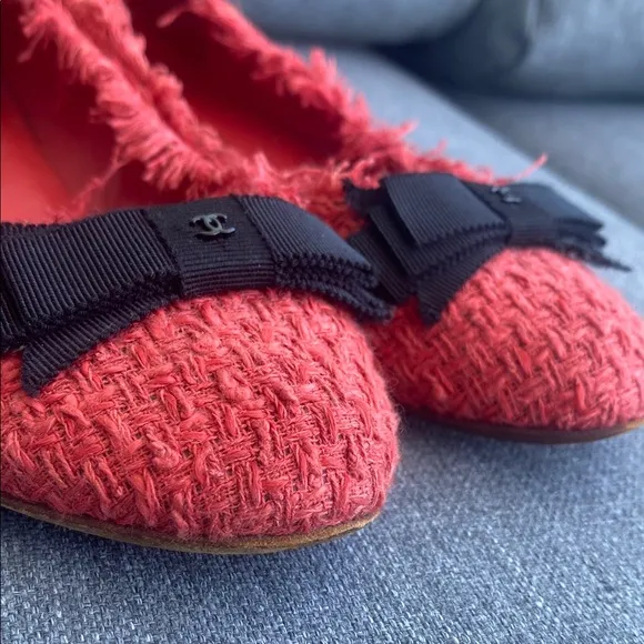 Chanel Red Tweed Ballet Flats