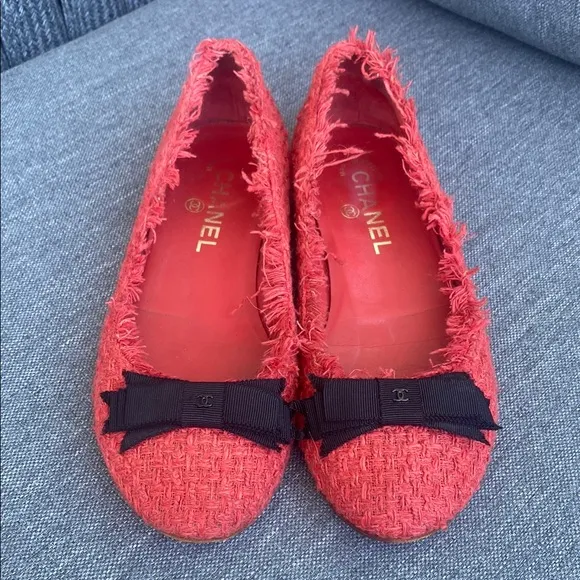 Chanel Red Tweed Ballet Flats