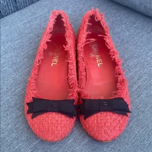 Chanel Red Tweed Ballet Flats
