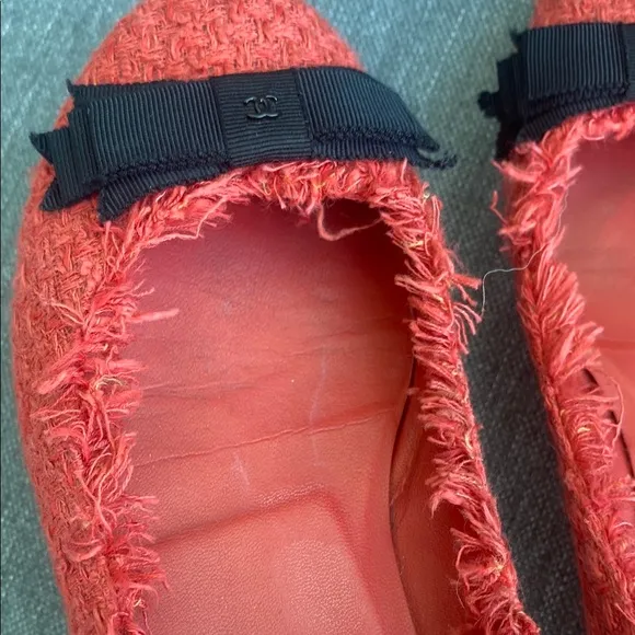 Chanel Red Tweed Ballet Flats