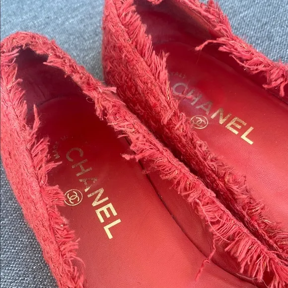 Chanel Red Tweed Ballet Flats
