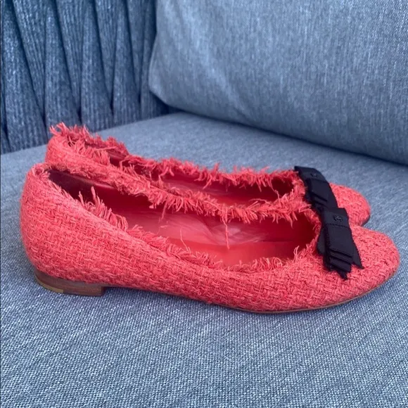 Chanel Red Tweed Ballet Flats