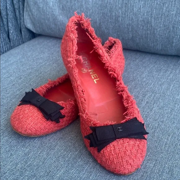 Chanel Red Tweed Ballet Flats