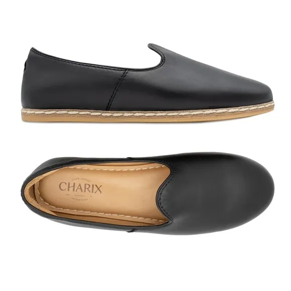 Charix Black Leather Loafers Black Slip Ons women  us 8.5