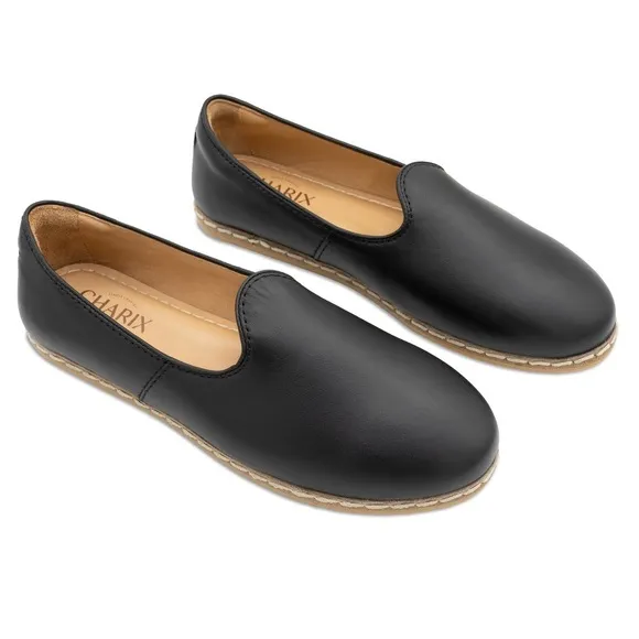 Charix Black Leather Loafers Black Slip Ons women  us 8.5