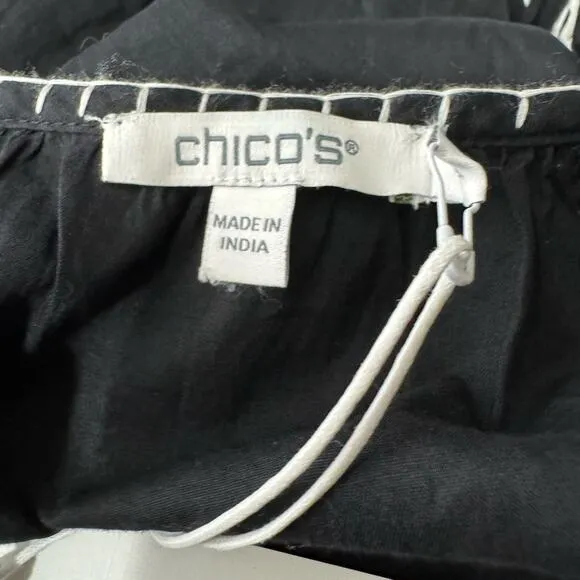 Chico’s Rickrack Tiered Midi A Line Tassel Embroidered Long Sleeve Dress 4 NWT