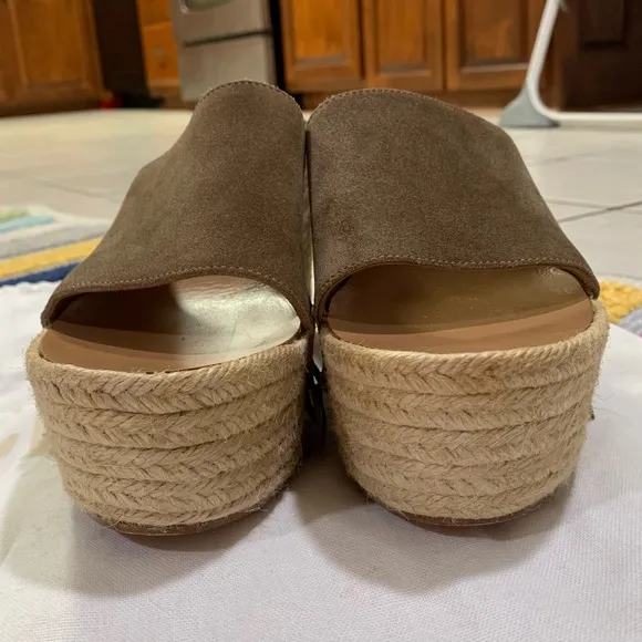 CHLOE Brown Taupe Suede Fringe Platform Wedge Espadrille Sandals EU 38 US 8