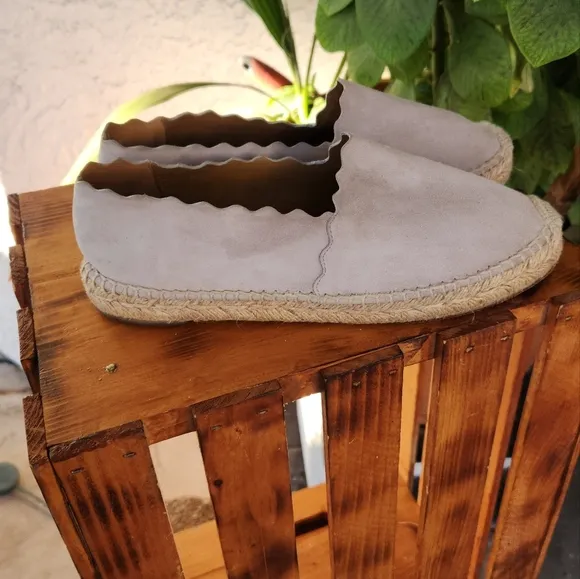 Chloe Gray Scalloped Suede Espadrilles