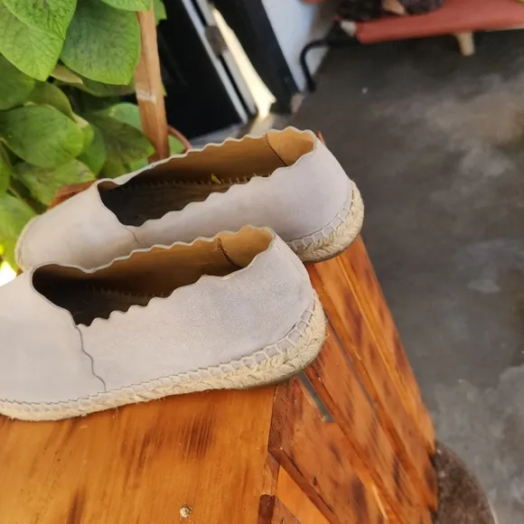 Chloe Gray Scalloped Suede Espadrilles