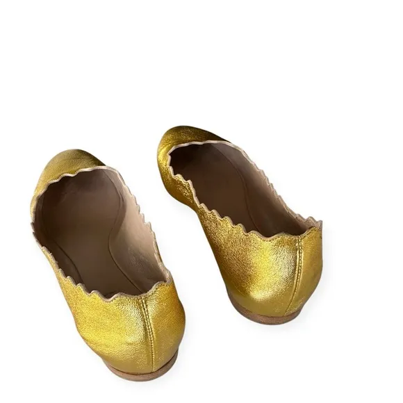 Chloe • Lauren Scalloped Gold Ballet Flats