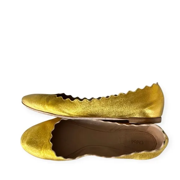 Chloe • Lauren Scalloped Gold Ballet Flats
