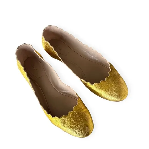 Chloe • Lauren Scalloped Gold Ballet Flats
