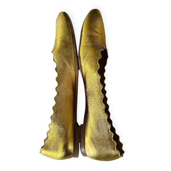 Chloe • Lauren Scalloped Gold Ballet Flats