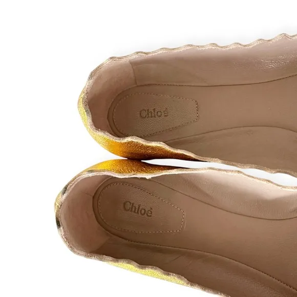Chloe • Lauren Scalloped Gold Ballet Flats