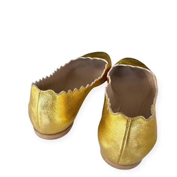 Chloe • Lauren Scalloped Gold Ballet Flats