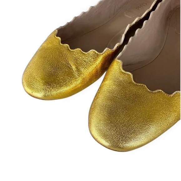 Chloe • Lauren Scalloped Gold Ballet Flats