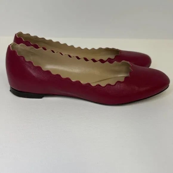 Chloe Lauren Scalloped Leather Ballet Flats Red Size EU 35.5 US 5.5