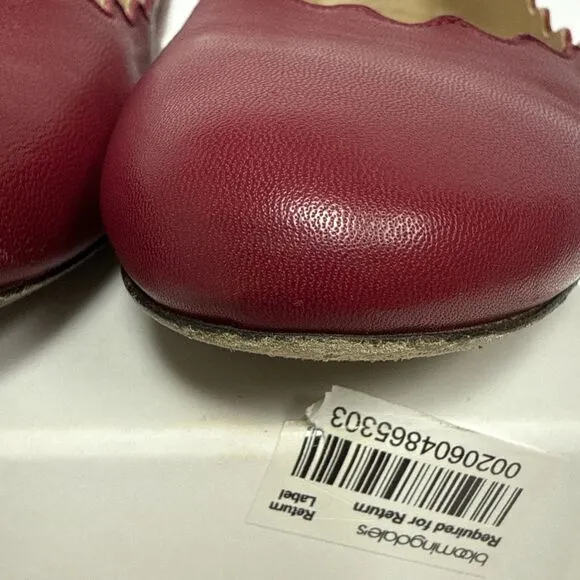 Chloe Lauren Scalloped Leather Ballet Flats Red Size EU 35.5 US 5.5