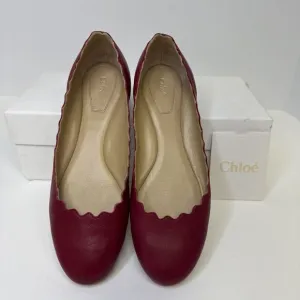 Chloe Lauren Scalloped Leather Ballet Flats Red Size EU 35.5 US 5.5