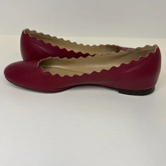 Chloe Lauren Scalloped Leather Ballet Flats Red Size EU 35.5 US 5.5