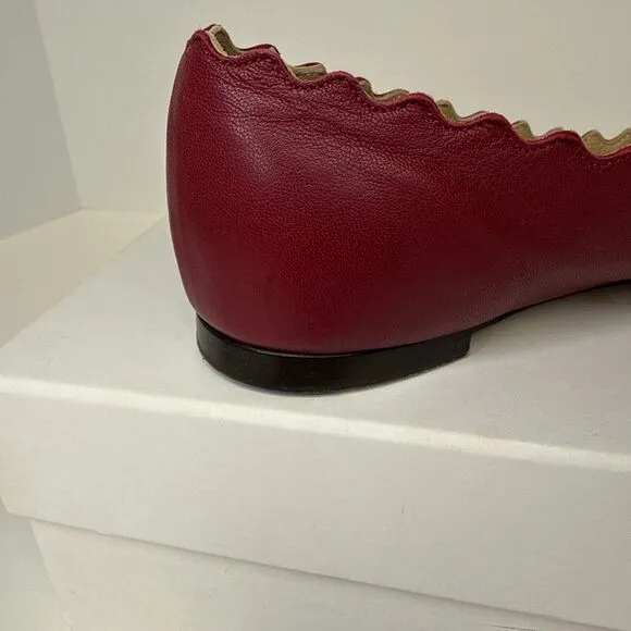 Chloe Lauren Scalloped Leather Ballet Flats Red Size EU 35.5 US 5.5
