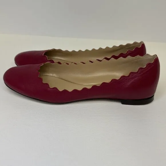 Chloe Lauren Scalloped Leather Ballet Flats Red Size EU 35.5 US 5.5