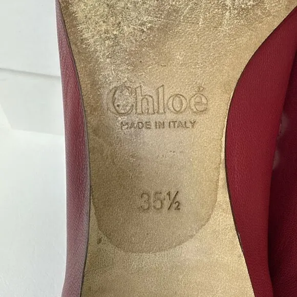 Chloe Lauren Scalloped Leather Ballet Flats Red Size EU 35.5 US 5.5