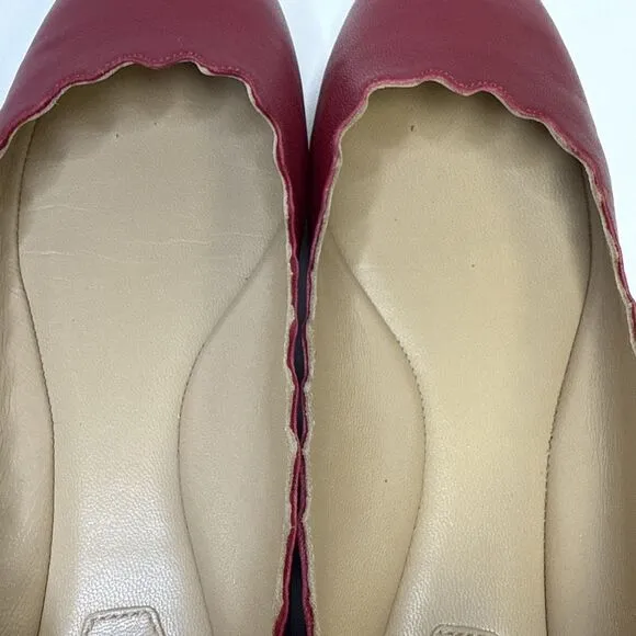 Chloe Lauren Scalloped Leather Ballet Flats Red Size EU 35.5 US 5.5